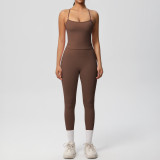New cross-border European and American solid color double-sided brushed breathable tight-fitting yoga outfit set for sports, running, and fitness, eight-piece set