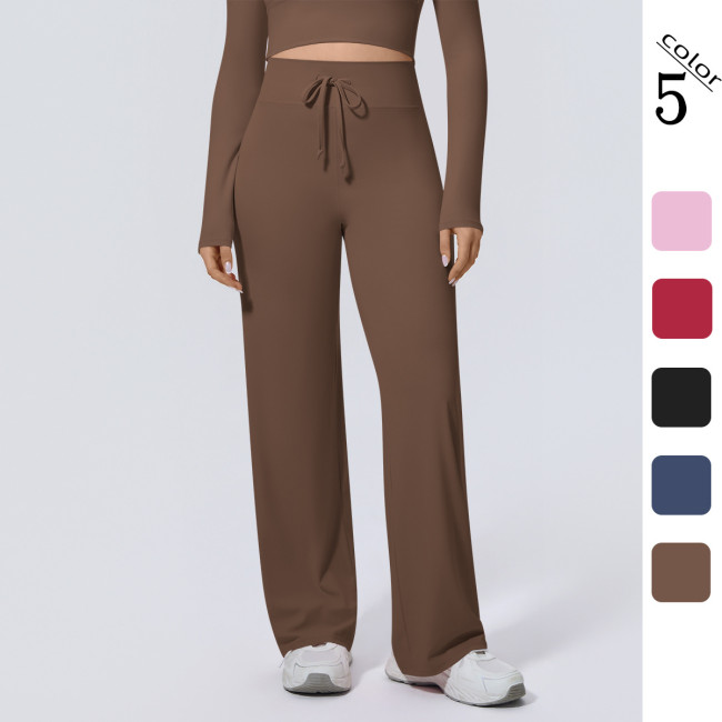 New cross-border double-sided nylon high-waisted stretchy loose casual wide-leg cropped pants for running, fitness, and yoga