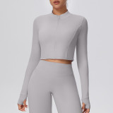 New cross-border solid color brushed zipper short long-sleeve jacket yoga wear sports running fitness yoga top for women
