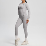 In-stock cross-border brushed fabric, skin-friendly, breathable, tight-fitting short-sleeve three-piece sports running fitness yoga set for women