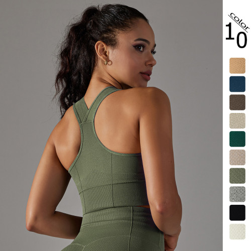 New seamless knitted dot-cross back breathable push-up yoga tank top sports running fitness bra