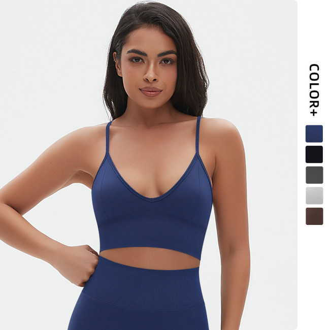 New cross-border European and American seamless solid color camisole bra, sexy backless sports underwear for running, fitness, and yoga
