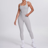 Cross-border European and American double-sided brushed solid color tight-fitting racerback sports suit for running, fitness, and yoga two-piece set
