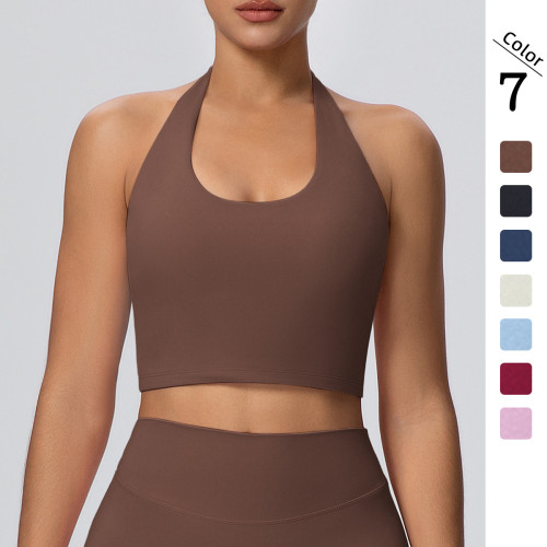 New cross-border halter neck sports bra for women, shockproof running fitness tank top, halter neck yoga top