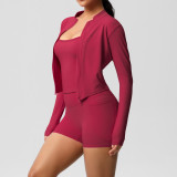 New cross-border seamless vest, outdoor casual tight-fitting fitness wear, pocket shorts, yoga wear, sports three-piece set