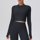 New cross-border solid color brushed zipper short long-sleeve jacket yoga wear sports running fitness yoga top for women