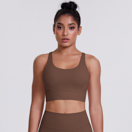Cross-border cloud-feel brushed cross-back sports bra, casual running shockproof fitness tank top, yoga wear for women