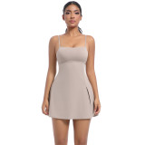 Anti-exposure sports dress with chest pads, breathable outdoor golf dress with beautiful back and straps, yoga and tennis dress for women