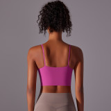 New solid color double-sided nylon semi-fixed cup training high-intensity sports bra, tight-fitting high-elastic fitness tank top for women