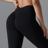 Cross-border European and American seamless knitted solid color V-waist tight high-elastic butt-lifting yoga pants for sports, running, and fitness