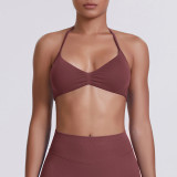 Cross-border seamless solid color backless tight-fitting high-elastic halter neck sports bra for running, fitness, and yoga for women