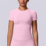 New cross-border European and American seamless solid color tight-fitting high-elastic breathable T-shirt for sports, running, fitness, and yoga for women