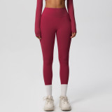In-stock European and American style tight-fitting solid color double-sided brushed high-waisted quick-dry leggings for fitness, outdoor running, and yoga