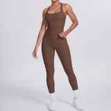 Cross-border European and American double-sided brushed solid color tight-fitting racerback sports suit for running, fitness, and yoga two-piece set