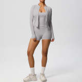 New cross-border solid color brushed fabric breathable strap yoga outfit set, three-piece running and fitness sportswear for women