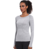 New cross-border European and American quick-dry long-sleeve women's sports running fitness breathable seamless one-piece long yoga top