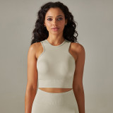 Cross-border seamless peach back five-piece set: solid color high-waisted tight-fitting jacquard backless bra, tank top, and yoga pants set