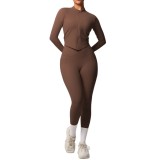 Cross-border Barely-there Feel Double-sided Brushed Tight-Fitting Long-Sleeve Yoga Set Outdoor Running Slimming Fitness Pants Sports Set for Women