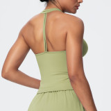 New cross-border solid color brushed breathable tight-fitting high-elastic yoga outfit set for sports, running, fitness, and yoga - three-piece set