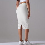 Nude-feel high-waisted tight-fitting bodycon skirt, sports midi skirt, high-elasticity, brushed fabric, mid-length, slit, casual yoga skirt for women
