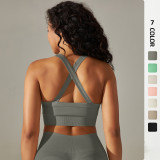 Cross-border European and American seamless knitted cross-back solid color sports bra yoga top running fitness bra for women