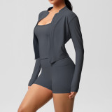 New cross-border seamless vest, outdoor casual tight-fitting fitness wear, pocket shorts, yoga wear, sports three-piece set