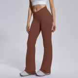 Cross-border seamless flared wide-leg cross-waist butt-lifting tummy-control high-elastic bell-bottom pants for women's sports, running, fitness, and yoga