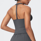 New cross-border solid color brushed breathable tight-fitting high-elastic yoga outfit set for sports, running, fitness, and yoga - three-piece set