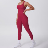 Cross-border European and American brushed solid color tight-fitting racerback pocket sports suit two-piece set for running, fitness, and yoga