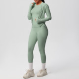 New cross-border cloud-feel brushed long-sleeve sports zip-up jacket, casual running, butt-lifting fitness yoga three-piece set