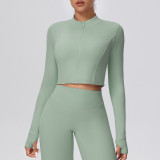 New cross-border solid color brushed zipper short long-sleeve jacket yoga wear sports running fitness yoga top for women