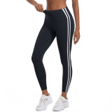 New cross-border striped fitness tight high-waisted peach butt-lifting hot pants with color contrast, breathable sports running yoga pants for women