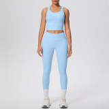 New cross-border double-sided brushed solid color breathable long yoga vest set, two-piece sports running fitness outfit
