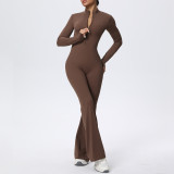 Cross-border European and American zippered cloud-feel tight-fitting long-sleeve yoga jumpsuit for high-intensity fitness and sports