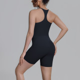 New cross-border double-sided nylon solid color racerback short two-piece sports running fitness yoga outfit for women