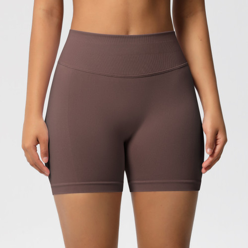 European and American seamless three-section waist fitness shorts for women, high-waisted peach butt-lifting sports shorts, tight-fitting quick-dry yoga shorts