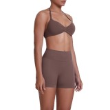Cross-border seamless solid color halter neck bra and shorts yoga outfit set, tight-fitting running and fitness two-piece set