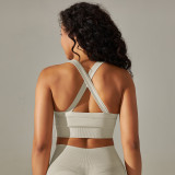 Cross-border seamless peach back five-piece set: solid color high-waisted tight-fitting jacquard backless bra, tank top, and yoga pants set