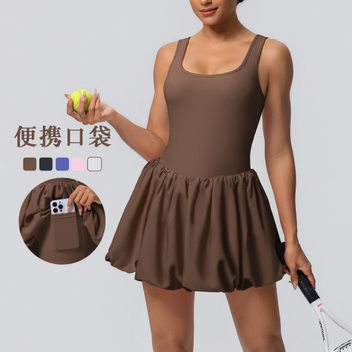New European and American style seamless two-piece sports dress with anti-exposure lining for outdoor running, fitness, and tennis
