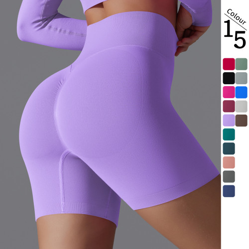 European and American cross-border seamless solid color yoga shorts, tight-fitting running and fitness yoga wear, high-waisted butt-lifting peach-shaped sports pants
