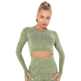 In stock!New European and American style sexy fitness wear for women, tight-fitting, quick-drying, washable sports running long-sleeve top, yoga wear