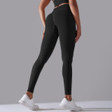 Cross-border European and American seamless knitted solid color high-waisted tight peach-butt-lifting yoga pants for sports, running, and fitness, nine-point length
