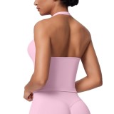 New seamless solid color halter neck sports tank top for women, suitable for running, fitness, and yoga