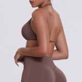 Cross-border seamless solid color backless tight-fitting high-elastic halter neck sports bra for running, fitness, and yoga for women