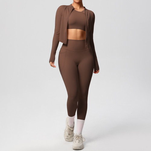 European and American cloud-feel yoga short-sleeve high-waisted fitness pants slim-fit butt-lifting running fitness wear sports yoga three-piece set