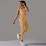 Cross-border European and American seamless knitted solid color polka dot high-elastic tight-fitting breathable yoga outfit set for running and fitness two-piece set