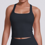 New cross-border solid color ribbed backless tank top for women, tight-fitting, quick-drying sports running fitness top, yoga wear
