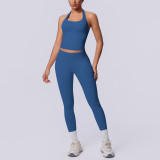 New cross-border seamless solid color halter neck backless tight-fitting sports running fitness yoga two-piece set