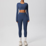 New cross-border European and American solid color double-sided brushed breathable tight-fitting yoga outfit set for sports, running, and fitness, eight-piece set