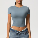 Cross-border double-sided nylon casual tight-fitting quick-dry Pilates top yoga shirt short-sleeve running fitness sports T-shirt